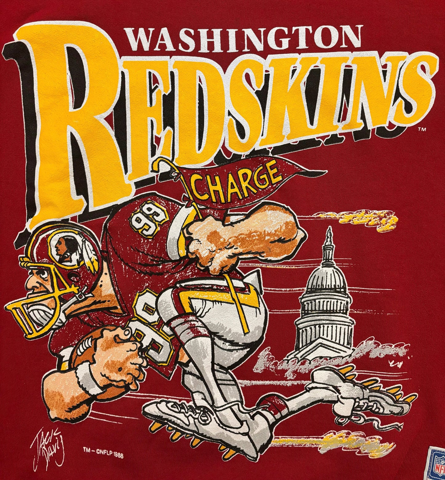 Vintage 1988 Deadstock Washington Redskins Cartoon Crewneck Illustrated by Artist Jack Davis