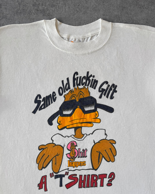 Vintage 1990s “Same Old F*ckin’ Gift” T-Shirt – Cartoon Duck – California Solar-T Tag