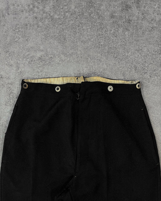 Vintage 1930s–1940s French Workwear Trousers – Cinch Back Buckle – Button Fly – Black Moleskin