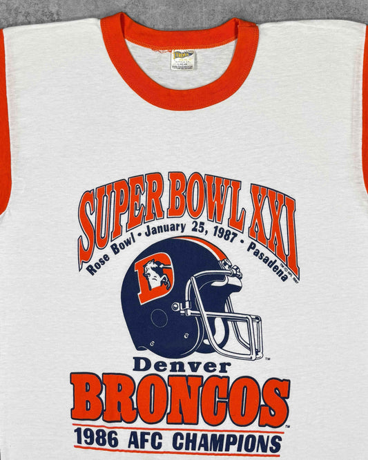 Vintage 1987 Denver Broncos Super Bowl XXI NFL T-Shirt – Trench - Graphic Tee