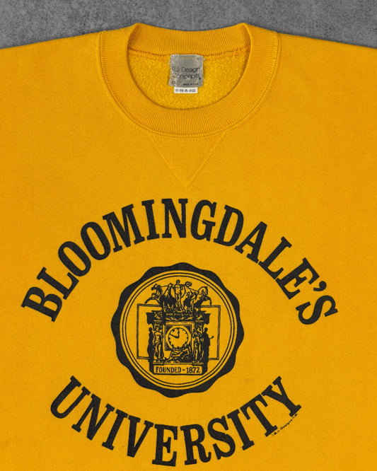 Vintage 1990s Bloomingdale’s University Crewneck Sweatshirt – Russell Athletic Made in USA – Yellow College Print