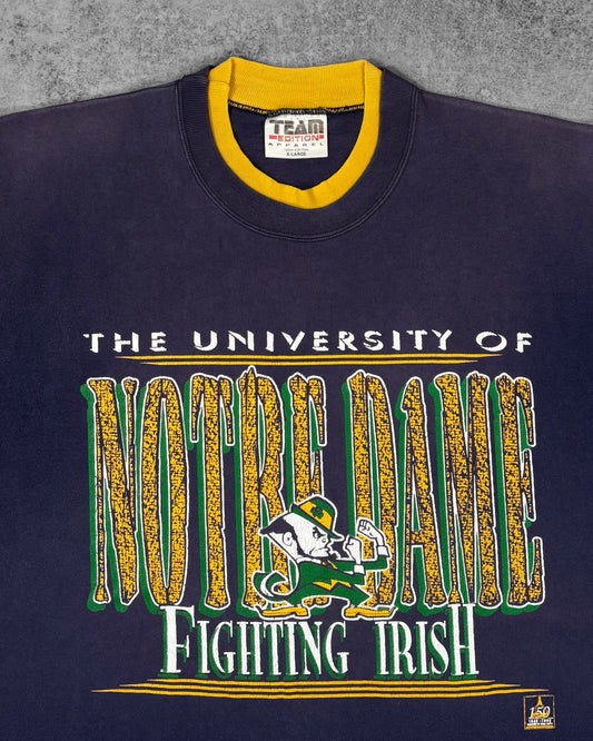Vintage 1992 Notre Dame Fighting Irish T-shirt – multicolor leprechaun mascot print detail