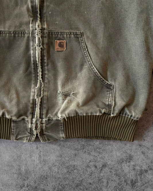 Vintage 2004 Distressed Carhartt J130 Olive Green Faded Active Jacket – Made in Mexico