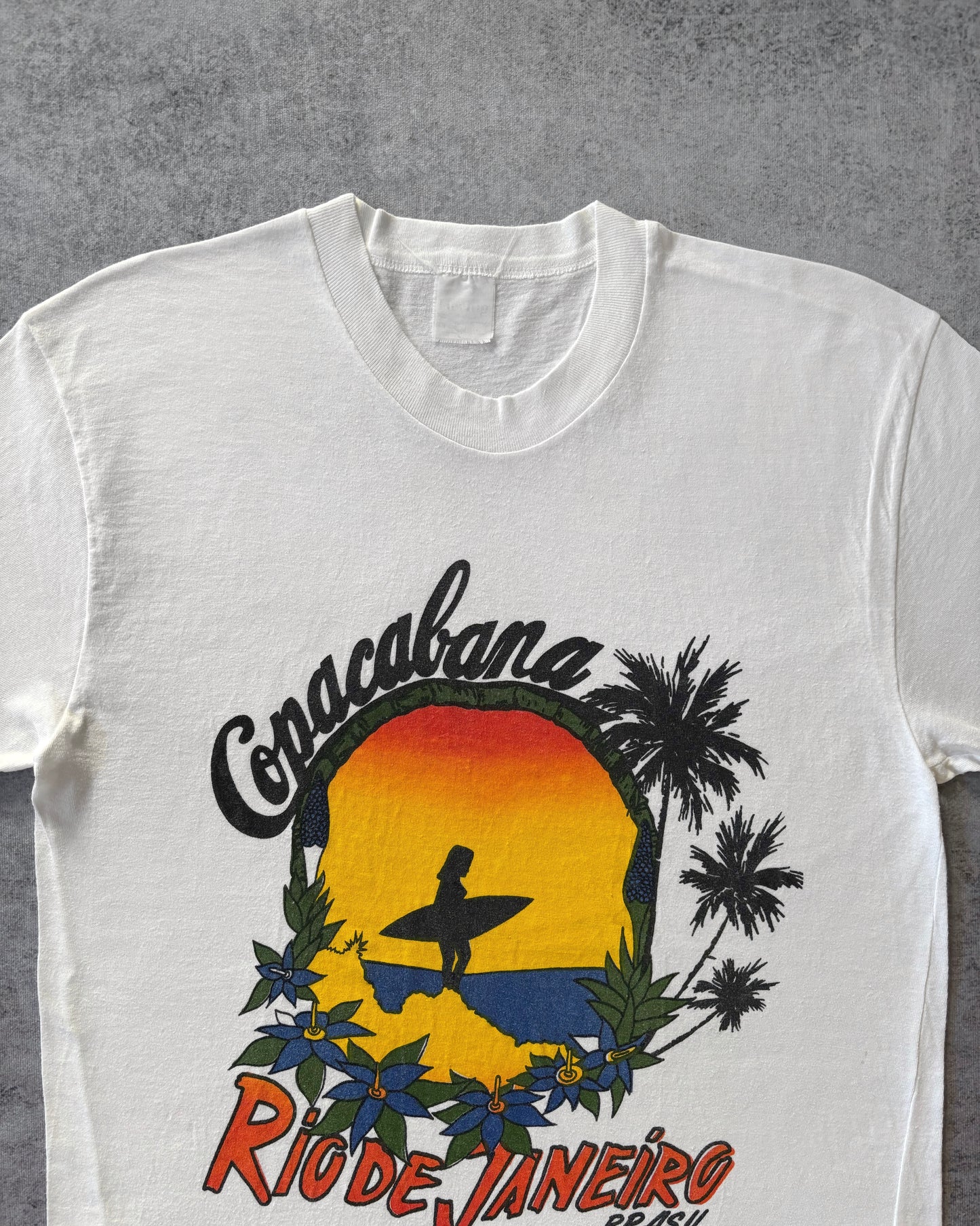 Vintage 80s Copacabana Surf T-Shirt – Rio de Janeiro Brazil Tee – Sunset Graphic