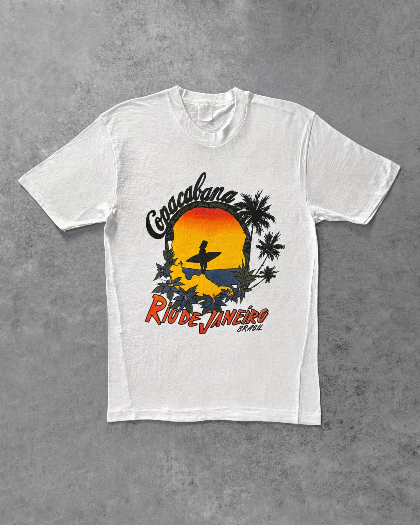 Vintage 80s Copacabana Surf T-Shirt – Rio de Janeiro Brazil Tee – Sunset Graphic