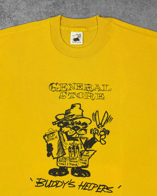 Vintage 1990s Yellow General Store Buddy’s Helpers Graphic T-Shirt – Fruit of the Loom Canada - Edmonton Heritage Festival