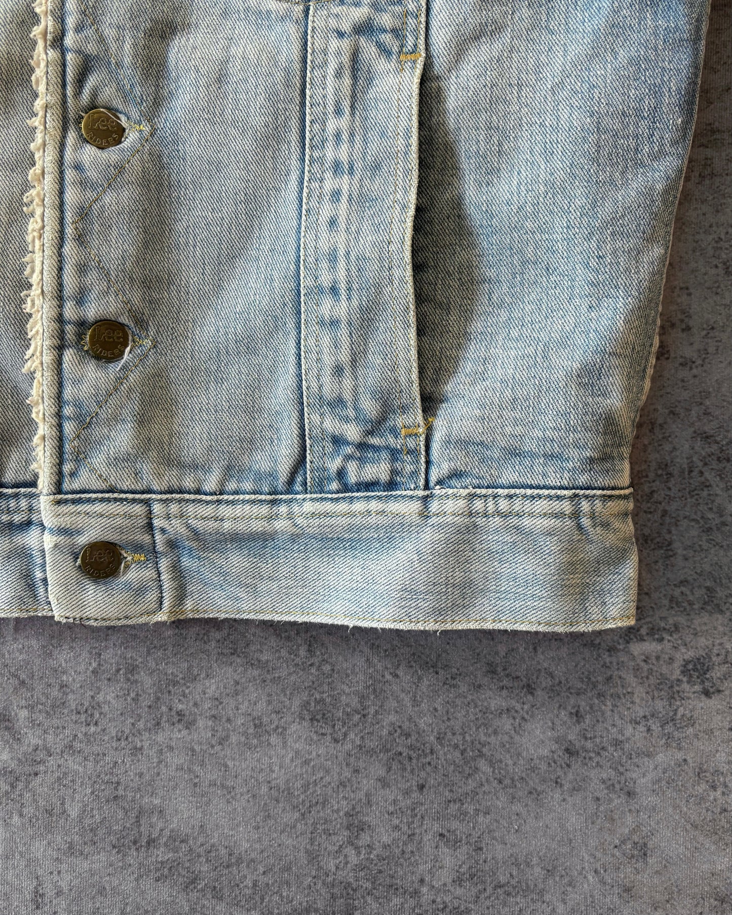 Vintage 1970s Lee Storm Rider Sherpa Denim Jacket – Made in USA – Faded Light Wash