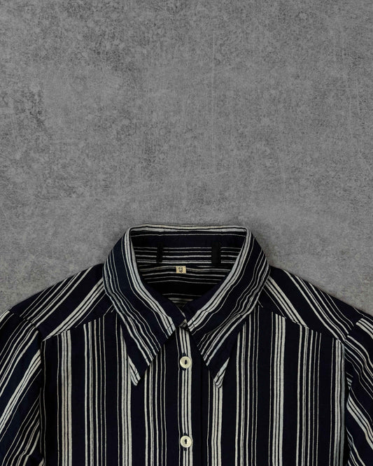 Vintage 1970s Striped Cotton Women’s Shirt – Navy & White Mod Button Up – Made in Italy