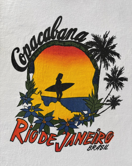 Vintage 80s Copacabana Surf T-Shirt – Rio de Janeiro Brazil Tee – Sunset Graphic