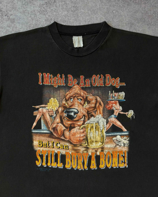 Vintage 1990s “Old Dog Still Bury a Bone” Tee – Funny Graphic – Adult Humor – USA Made