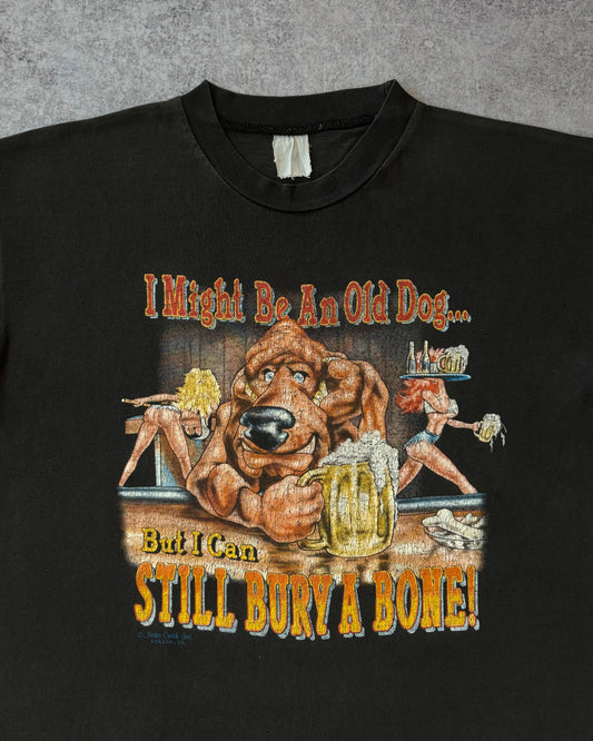 Vintage 1990s “Old Dog Still Bury a Bone” Tee – Funny Graphic – Adult Humor – USA Made