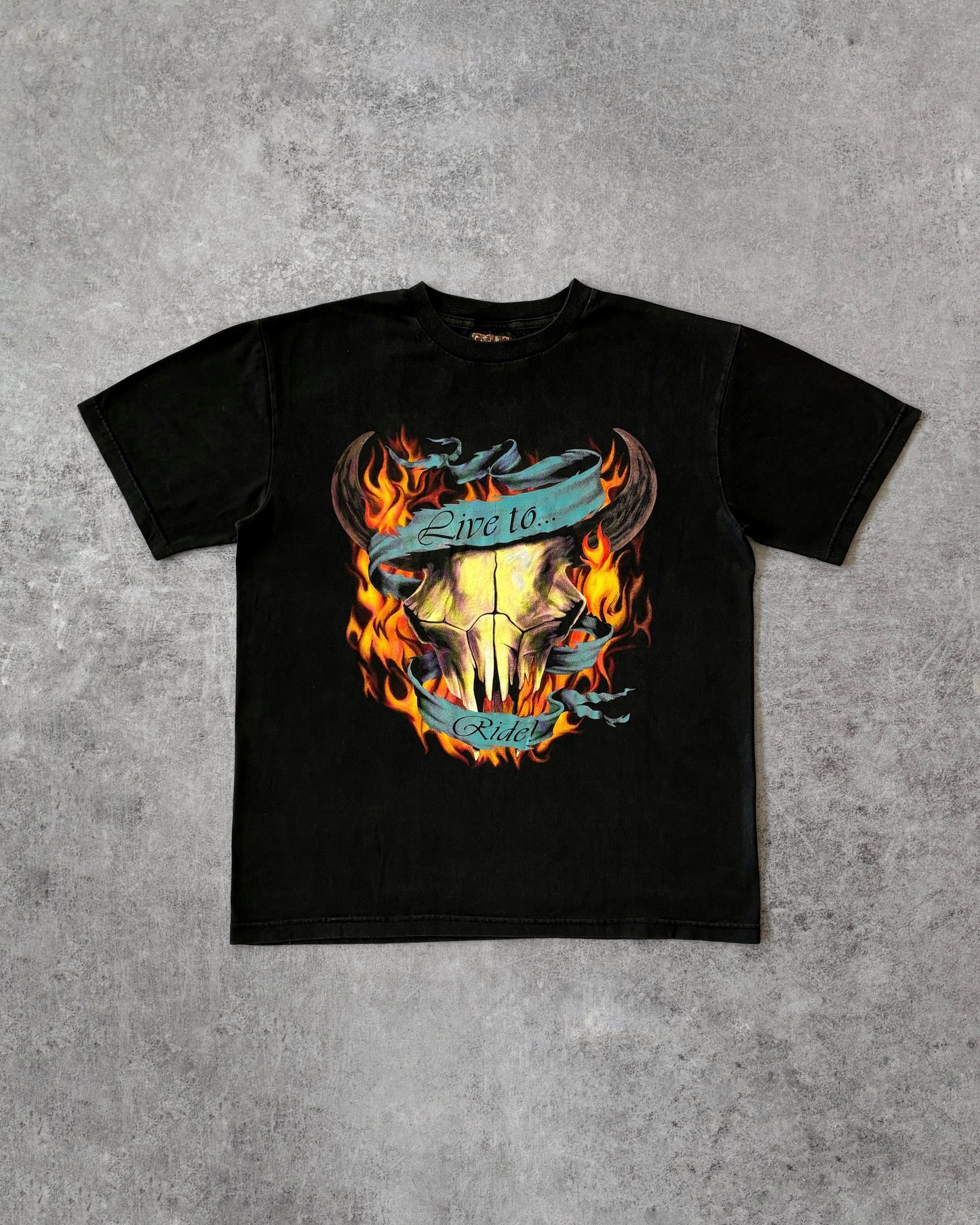 Vintage Late 1990s - Early 2000s “Rive To Ride” Skeleton T-Shirt