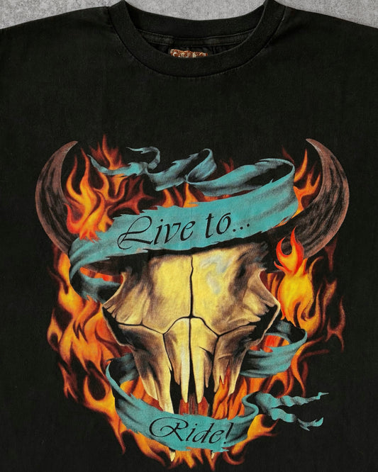 Vintage Late 1990s - Early 2000s “Rive To Ride” Skeleton T-Shirt