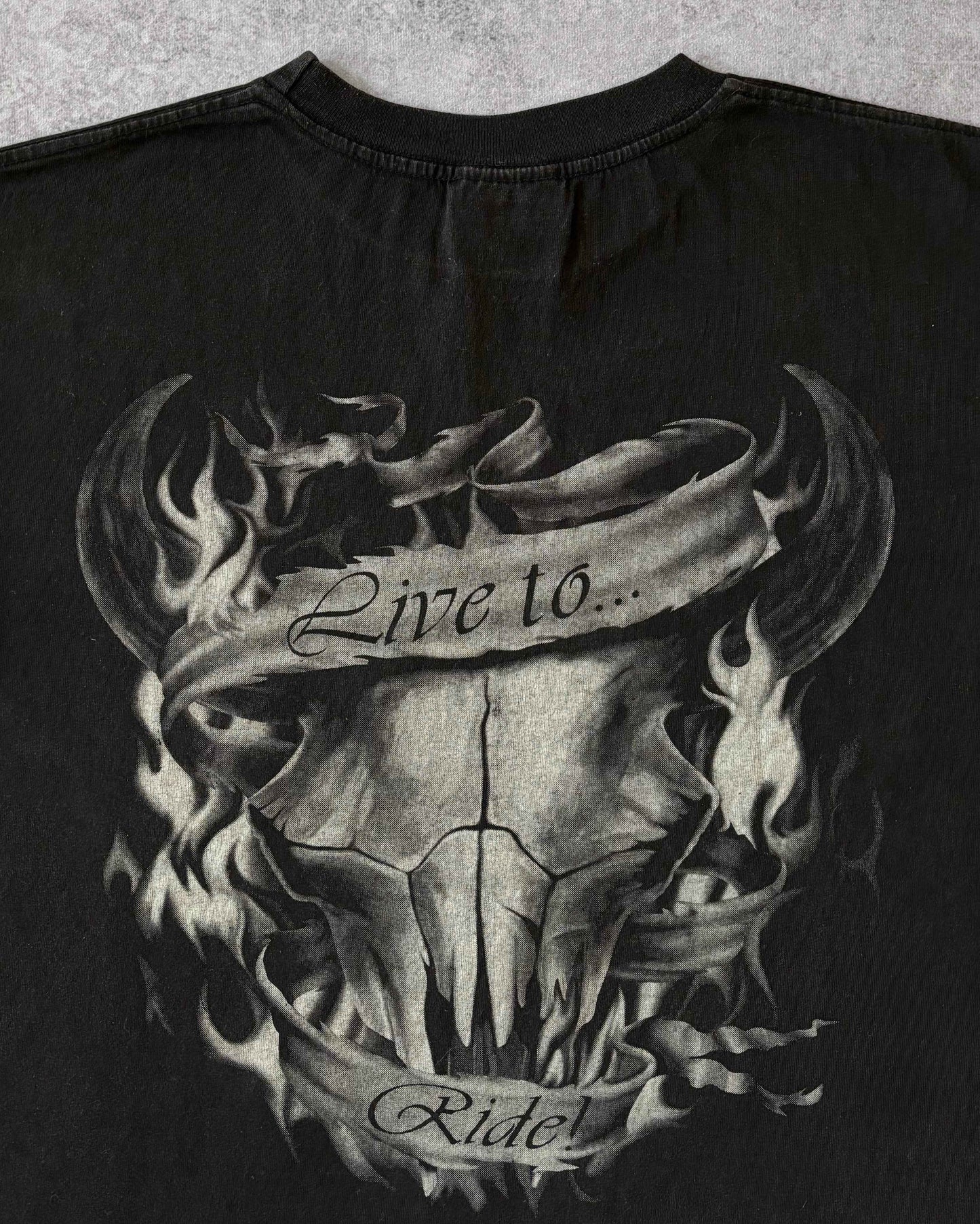 Vintage Late 1990s - Early 2000s “Rive To Ride” Skeleton T-Shirt