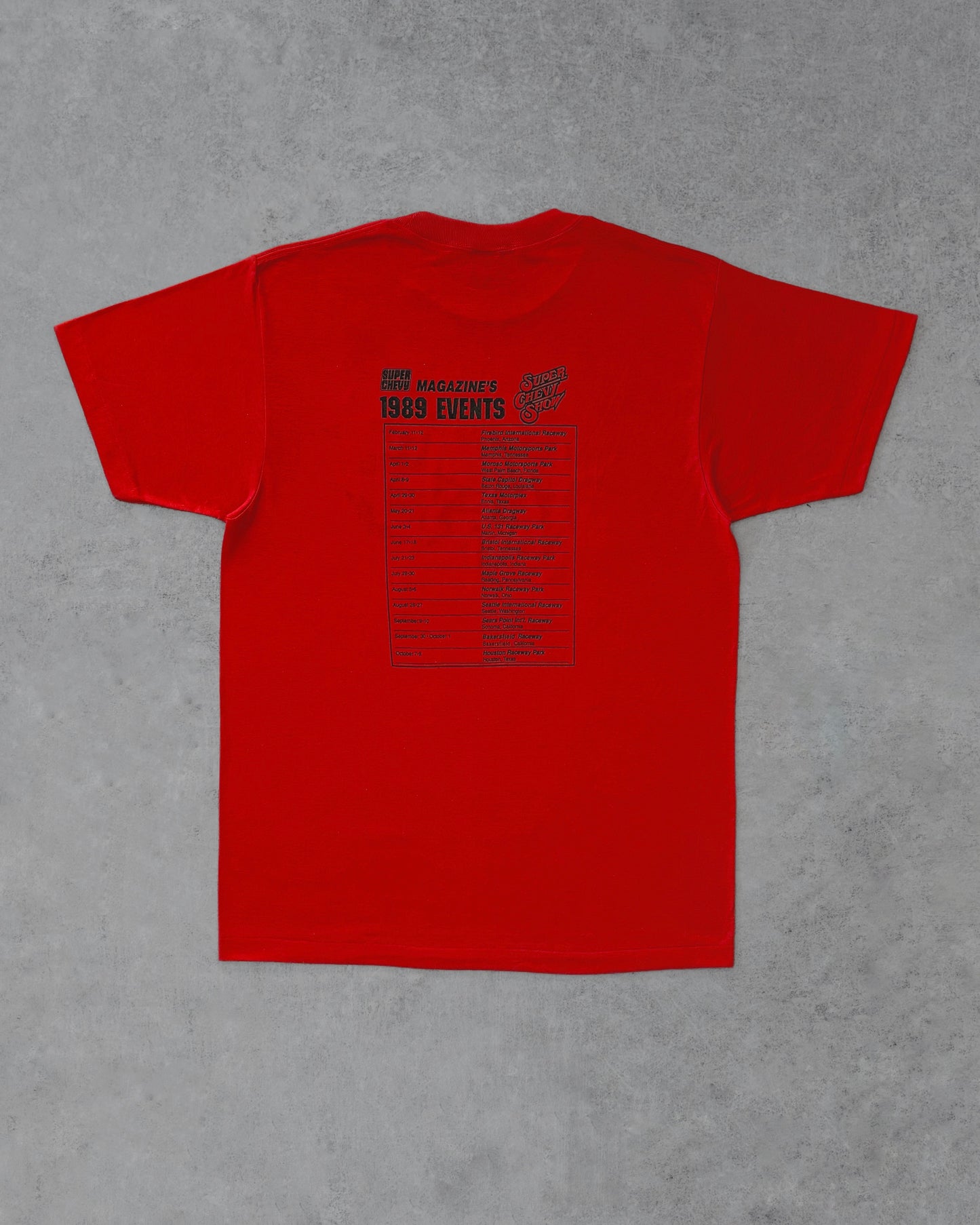 Vintage 1989 Super Chevy Show Tee – Indianapolis Raceway – Double-Sided Drag Racing – USA Made