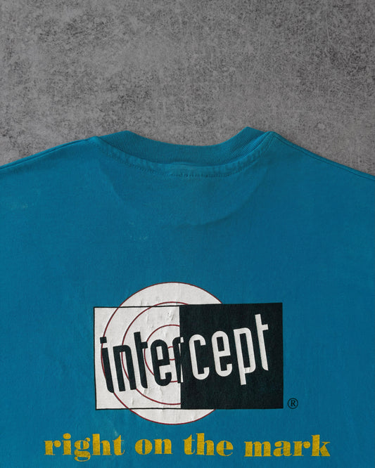 Vintage 1990s Pelco Intercept “Right on the Mark” Tee – Industrial Tech – Teal Single Stitch