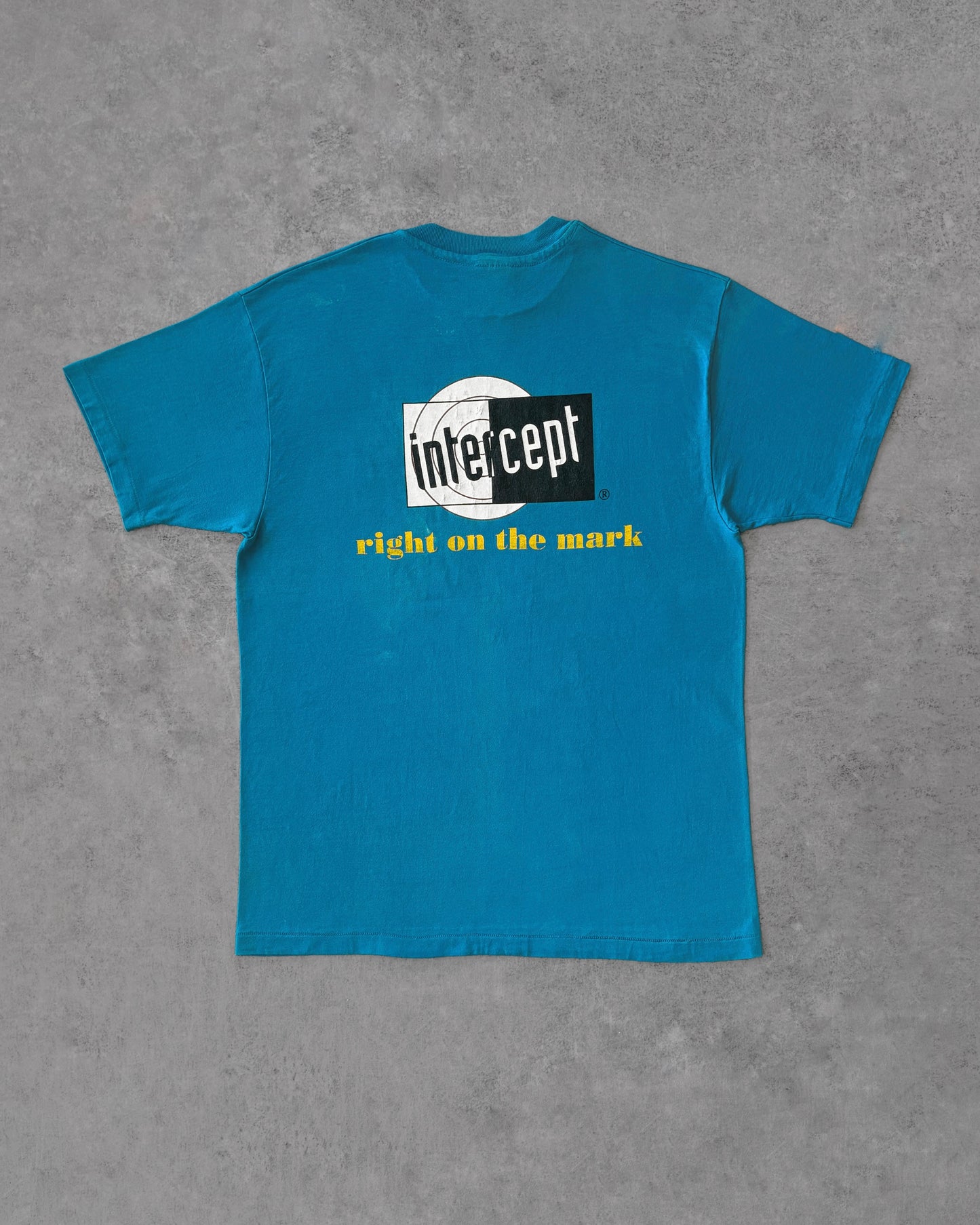 Vintage 1990s Pelco Intercept “Right on the Mark” Tee – Industrial Tech – Teal Single Stitch