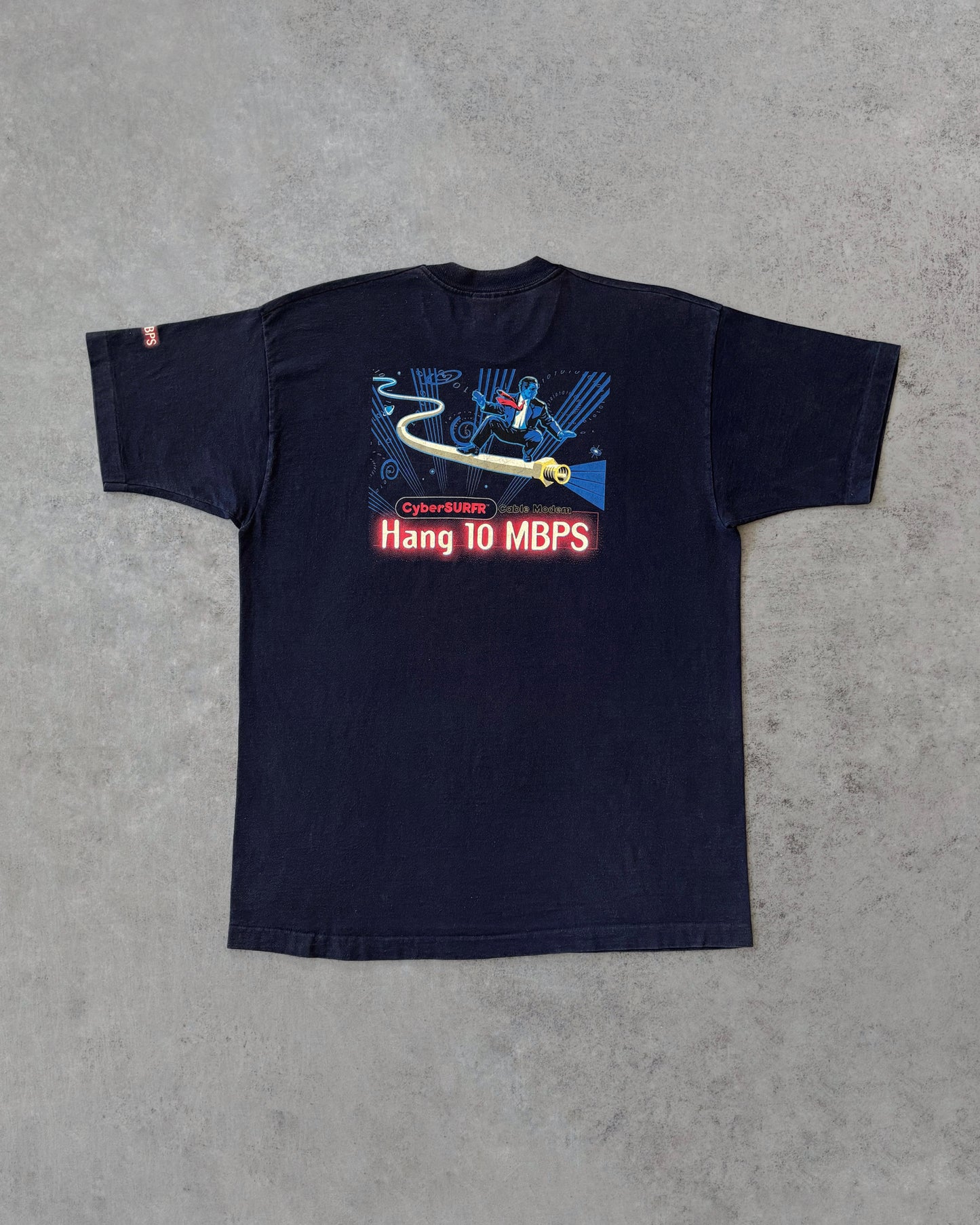 Vintage 1995 Motorola “Hang 10 MBPS” CyberSURFR Tee – FOTL – 1990s Techwear Promo Tee