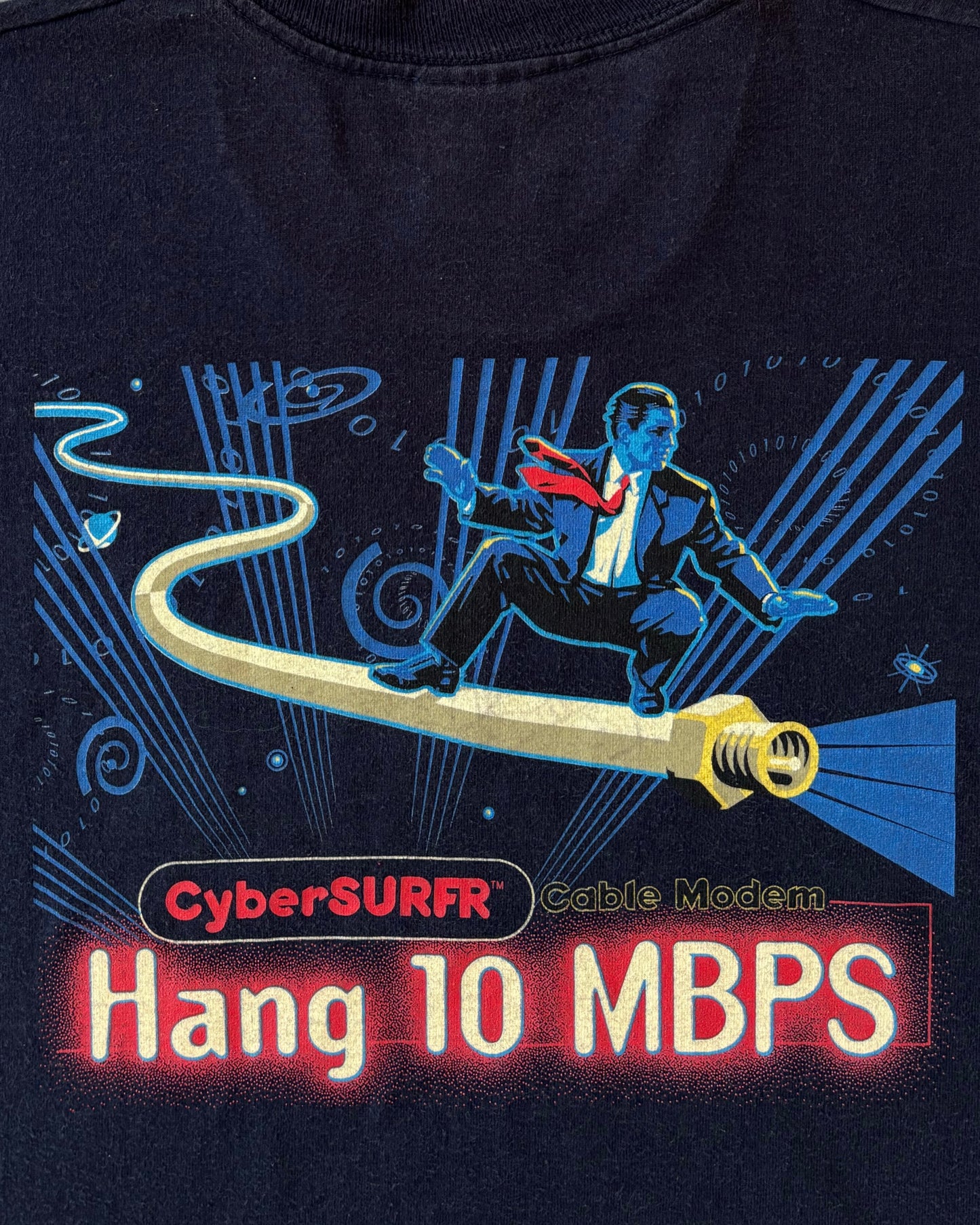 Vintage 1995 Motorola “Hang 10 MBPS” CyberSURFR Tee – FOTL – 1990s Techwear Promo Tee