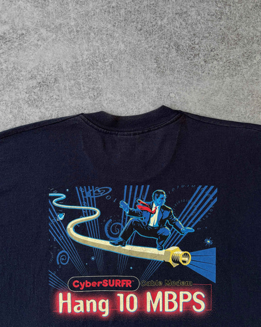 Vintage 1995 Motorola “Hang 10 MBPS” CyberSURFR Tee – FOTL – 1990s Techwear Promo Tee