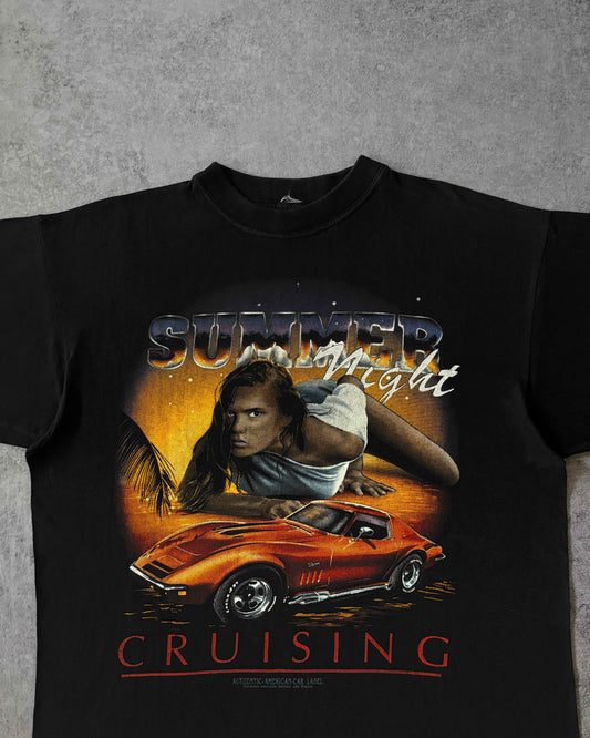Vintage 90s “Summer Night Cruising” Car Tee – USA Made – Muscle Car Graphic
