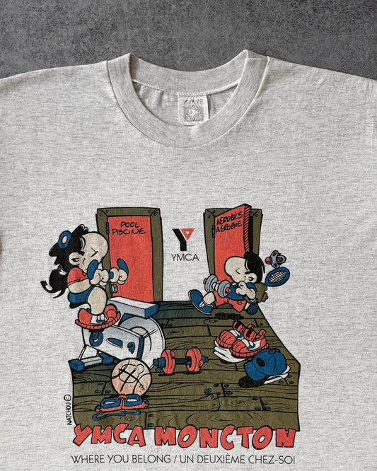 Vintage 90s YMCA Moncton Cartoon Tee – Vintage Gym Fitness Shirt – Canada Made