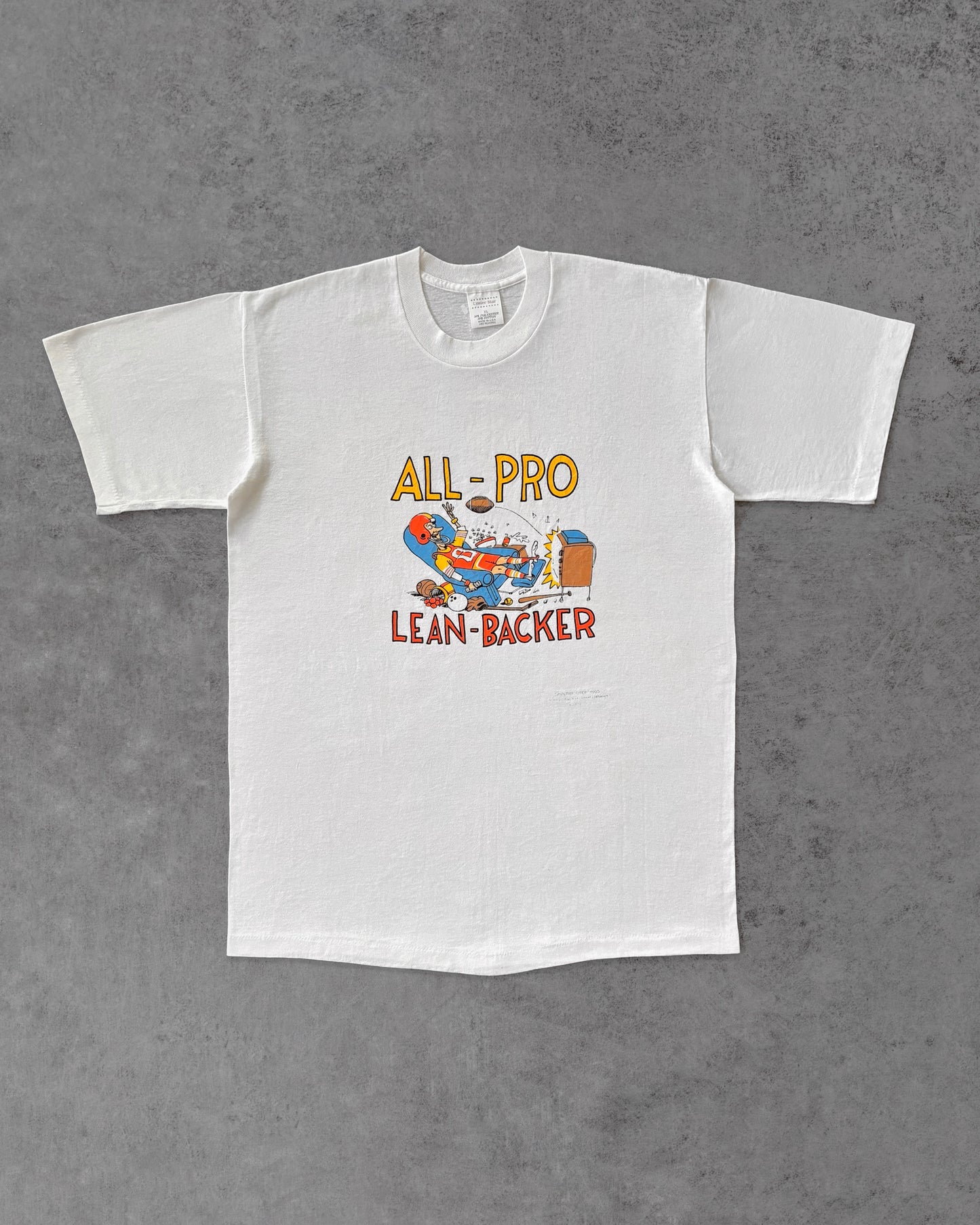 Vintage 90s All-Pro Lean-Backer Tee – Football Cartoon Shirt – USA Made