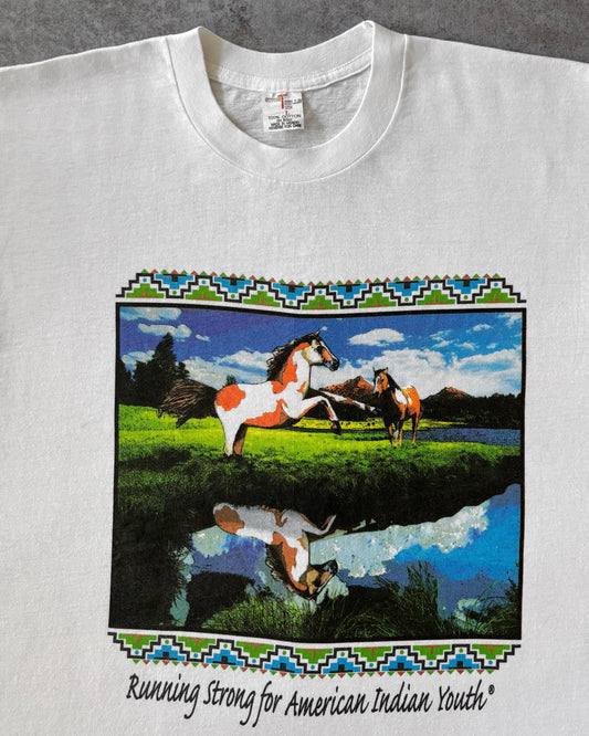 Vintage Native Horse T-Shirt – “Running Strong for American Indian Youth” – Single Stitch