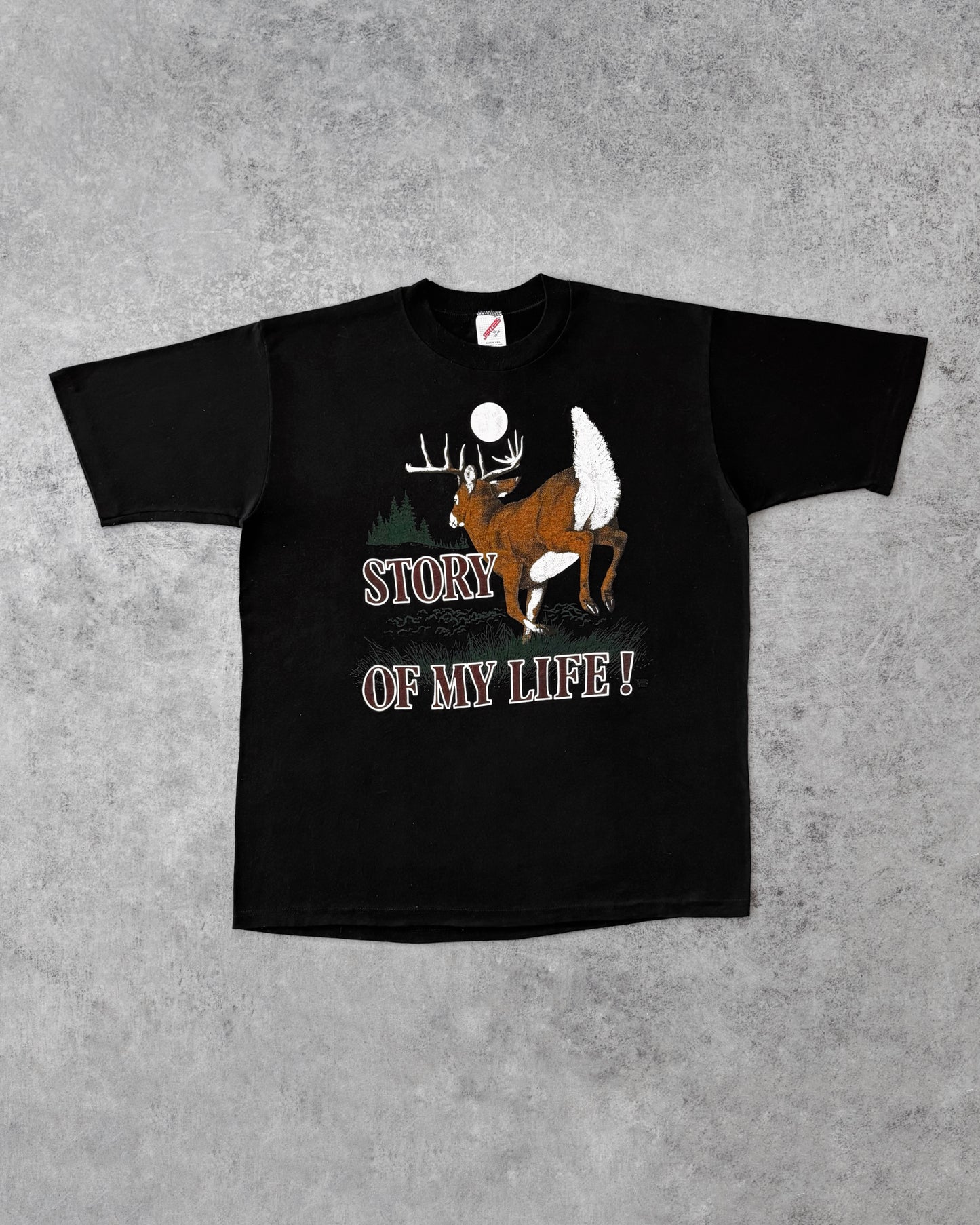 Vintage 90s “Story of My Life” Deer T-Shirt – Nature Humor Tee – Made in USA