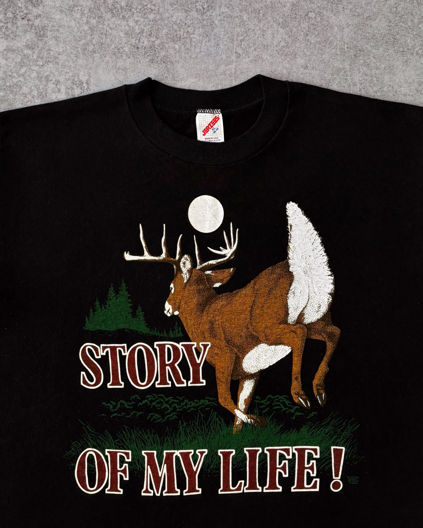 Vintage 90s “Story of My Life” Deer T-Shirt – Nature Humor Tee – Made in USA