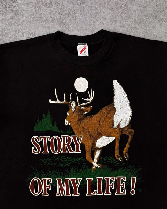 Vintage 90s “Story of My Life” Deer T-Shirt – Nature Humor Tee – Made in USA