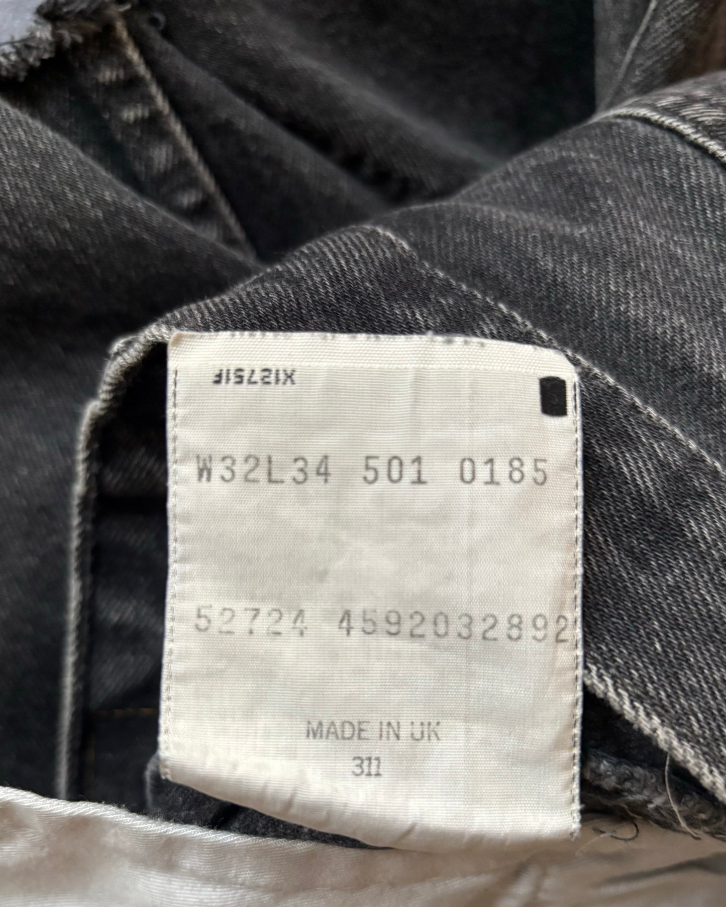 Vintage 1992 Charcoal Black Made in UK Cropped Levi’s 501