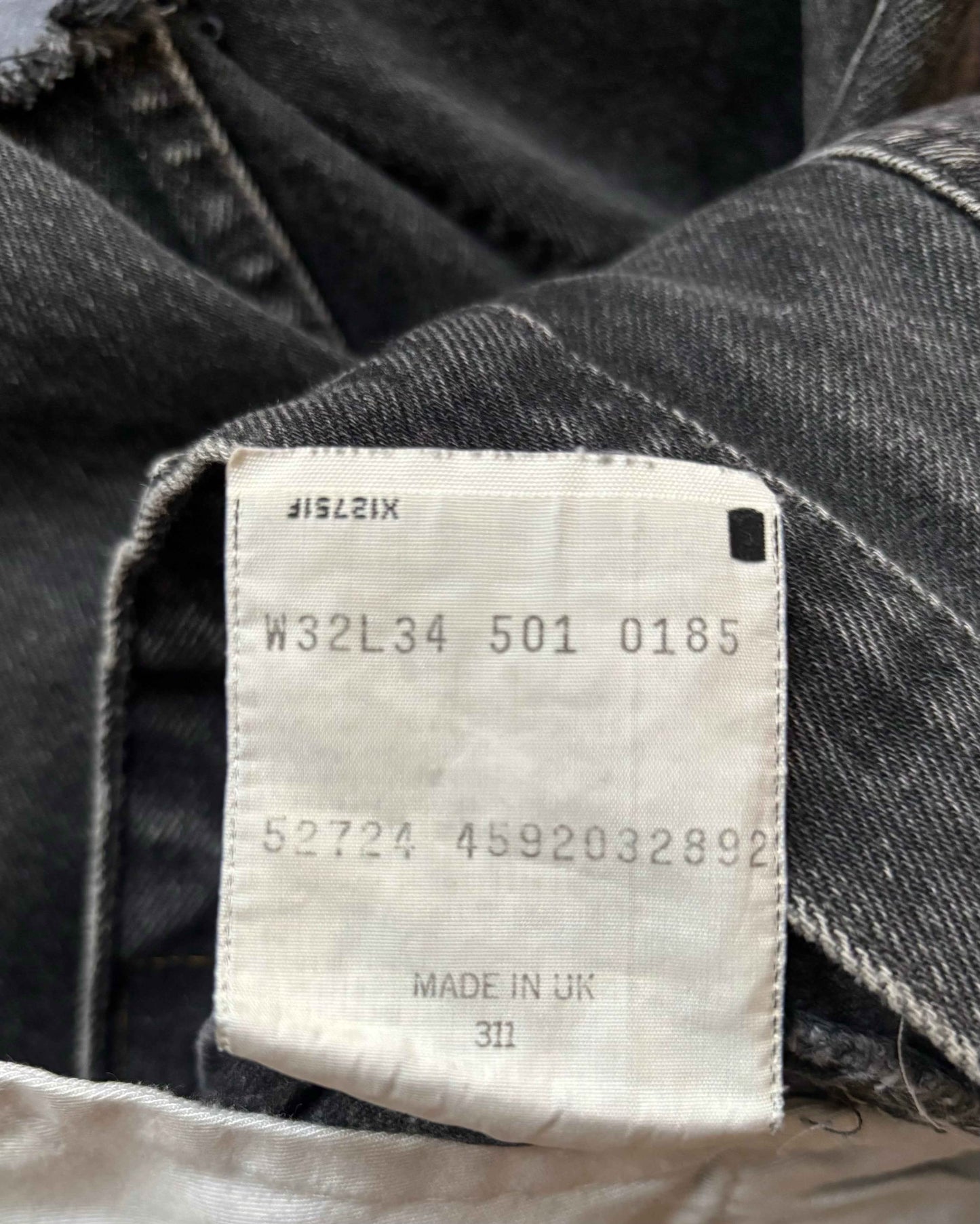 Vintage 1992 Charcoal Black Made in UK Cropped Levi’s 501