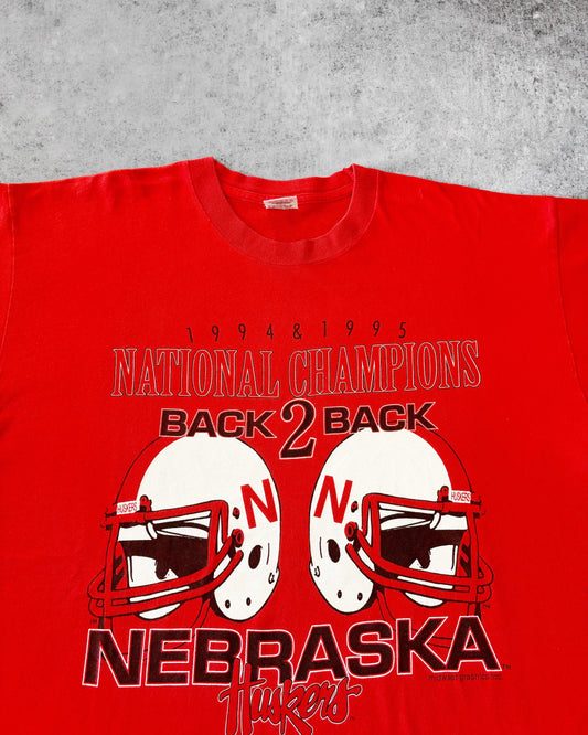 1995 Back 2 Back Super Bowl Champions Nebraska Huskers Single Stitch T-Shirt