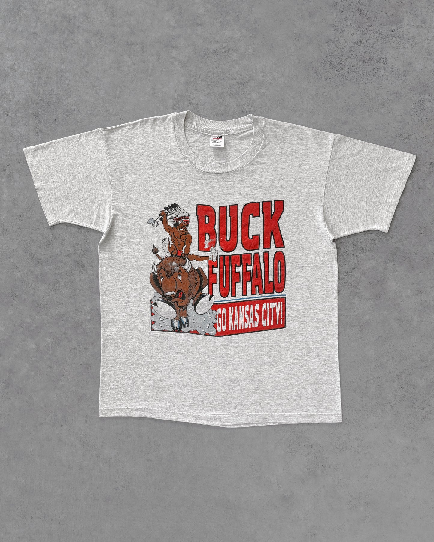 Early 90s Vintage Buck Buffalo NFL Tee – Kansas City Chiefs Rivalry Shirt – USA Made