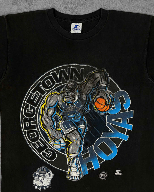 Vintage 90s Starter Georgetown Hoyas NCAA Graphic T-Shirt - Made in USA Black - Single Stitch