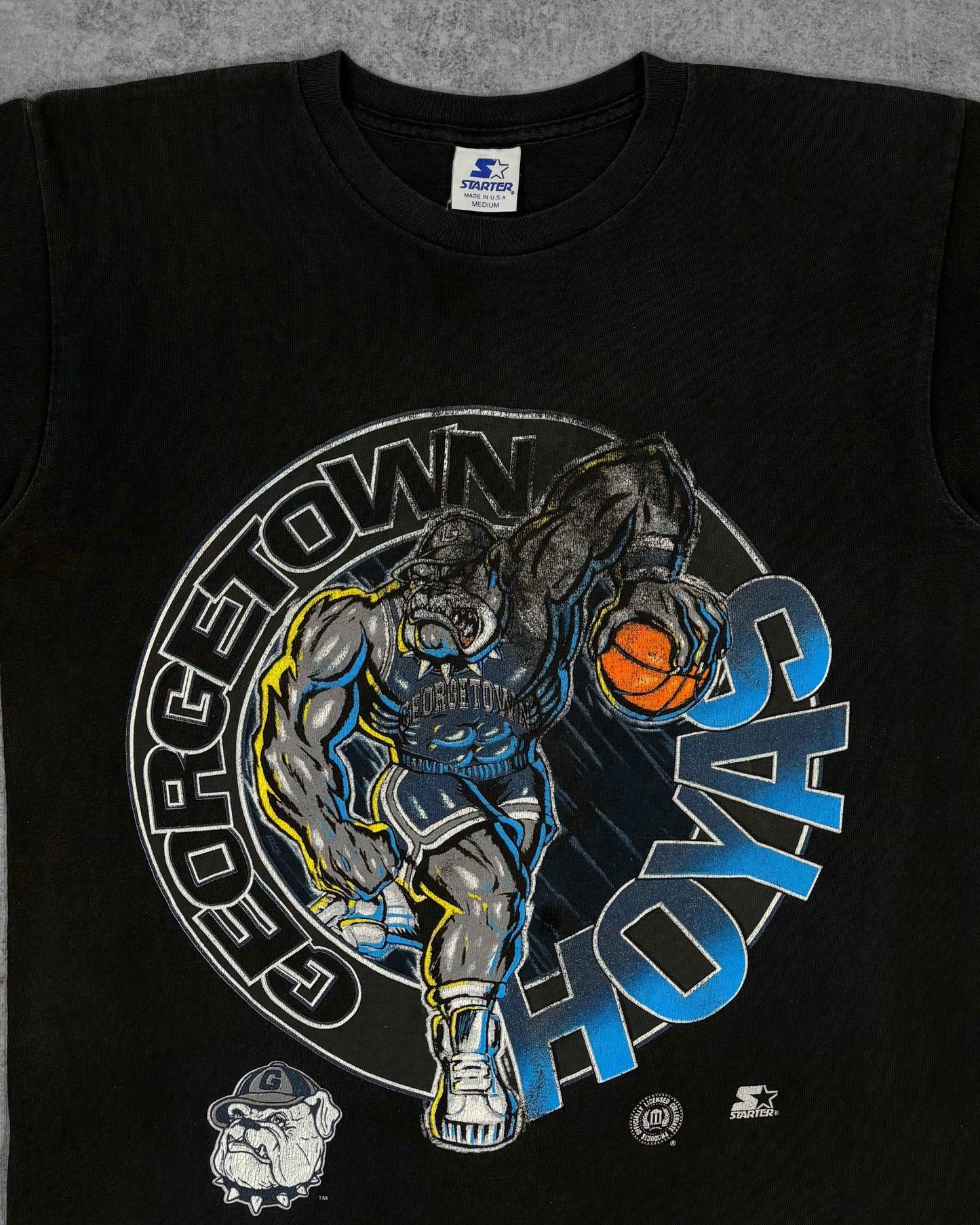 Vintage 90s Starter Georgetown Hoyas NCAA Graphic T-Shirt - Made in USA Black - Single Stitch
