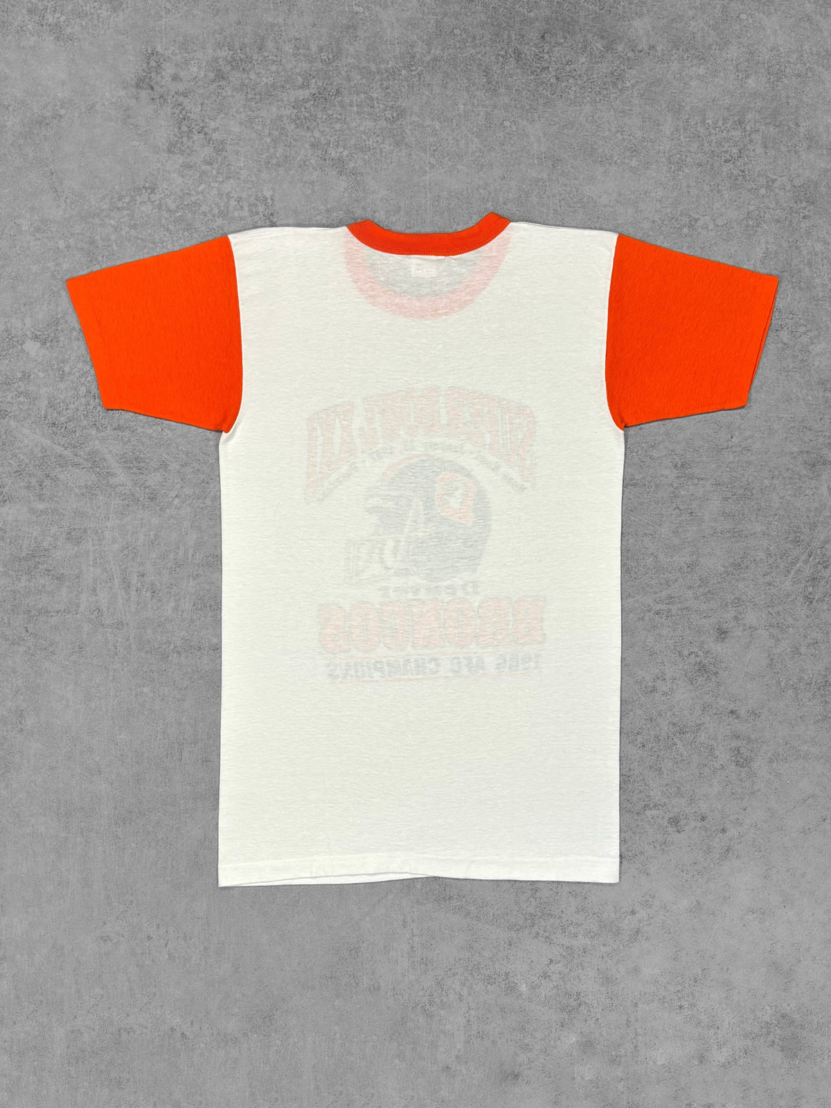 Vintage 1987 Denver Broncos Super Bowl XXI Trench T-shirt – back view