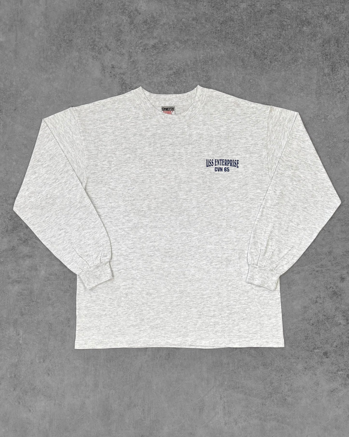 Vintage 1990s USS Enterprise CVN-65 Med Cruise Long Sleeve T-Shirt – Oneita Power-T – Made in USA