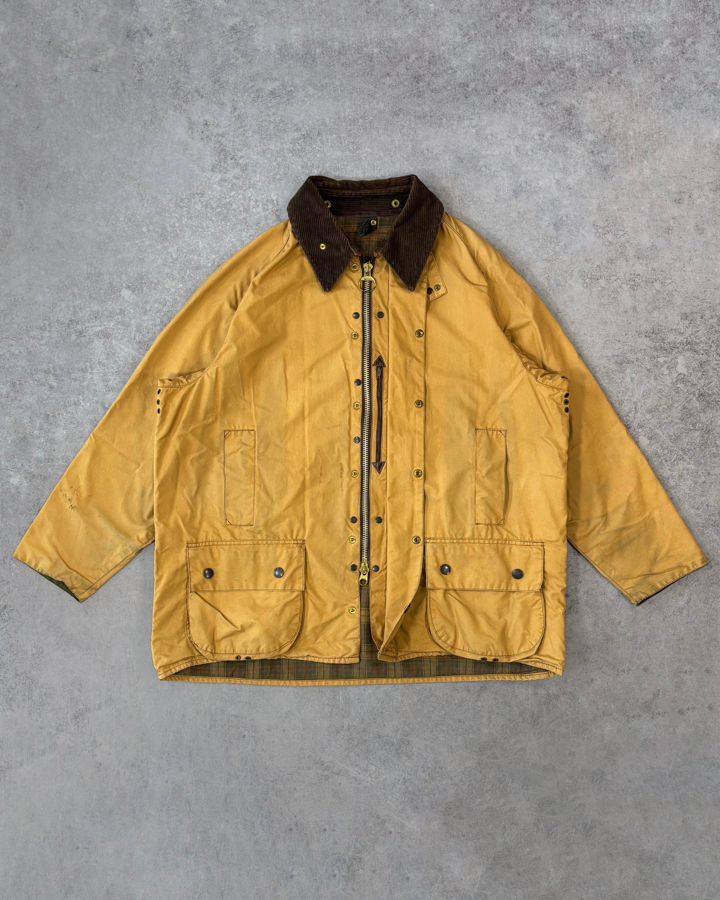 Vintage 1990s Barbour Beaufort Wax Jacket Mustard Yellow – Made in England British Field Jacket