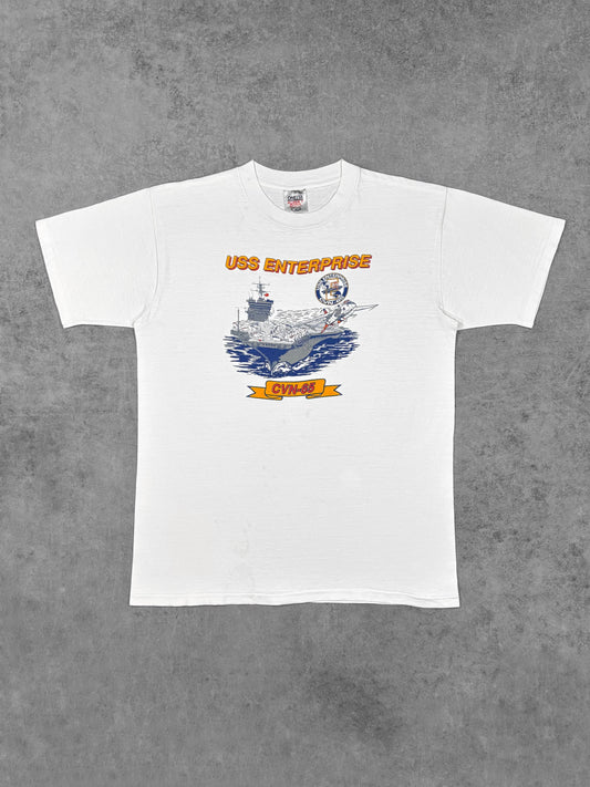 Vintage 1990s USS Enterprise CVN-65 US Navy t-shirt by Oneita – front view