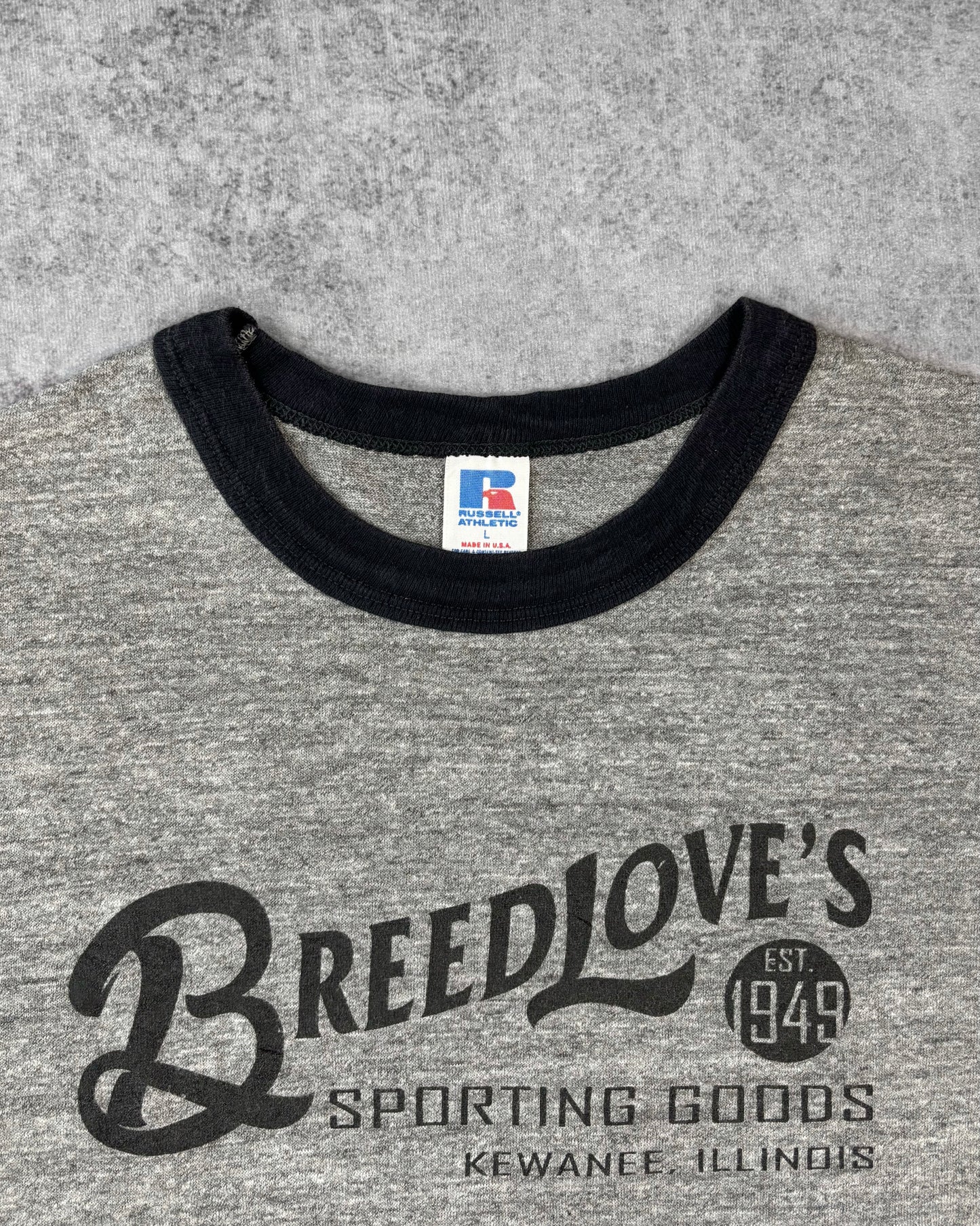 Vintage 1980s Breedlove’s Sporting Goods Russell Athletic Ringer T-Shirt – Made in USA – Sporting Goods Graphic Tee – Single Stitch