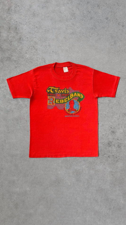 Vintage 1980s Austin Texas Travis Rebel Band Tee - Hef T by Tee Jays Tag - Made in USA