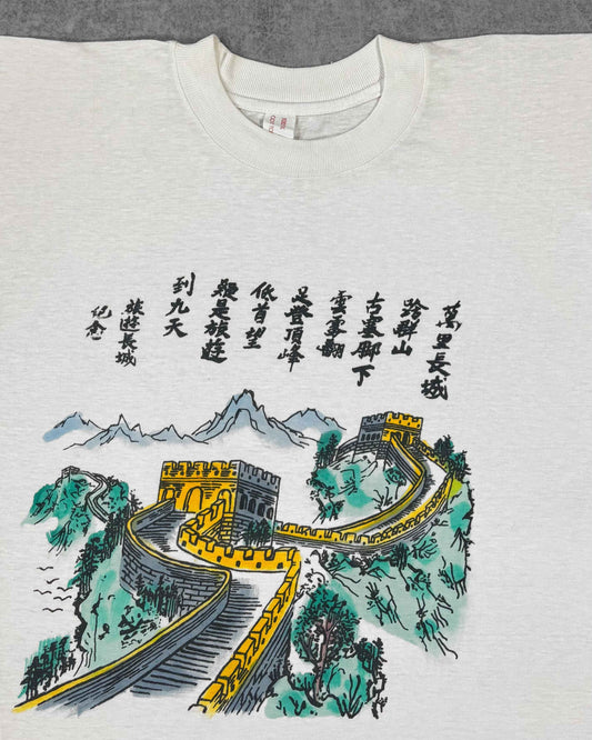 Vintage 1980s Great Wall of China Tourist T-Shirt - White Single Stitch - Souvenir Tee Screen Print