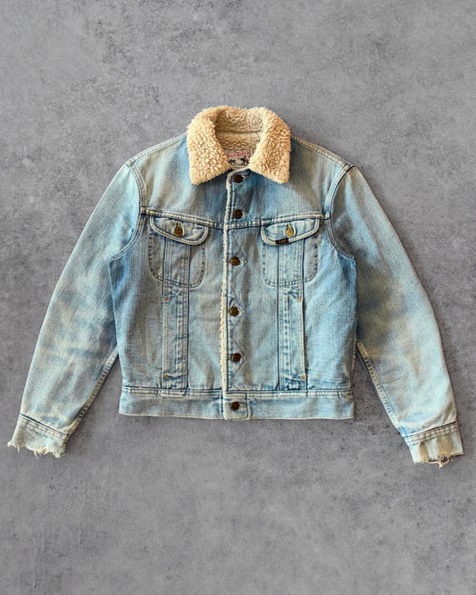 Vintage 1970s Lee Storm Rider Sherpa Denim Jacket – Made in USA – Faded Light Wash