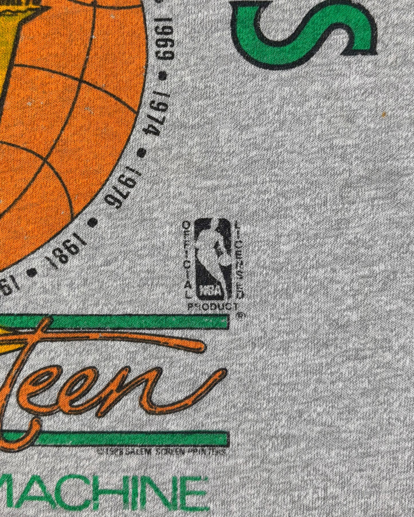 Vintage 1986 Boston Celtics ringer t-shirt, NBA Licensed Product label detail