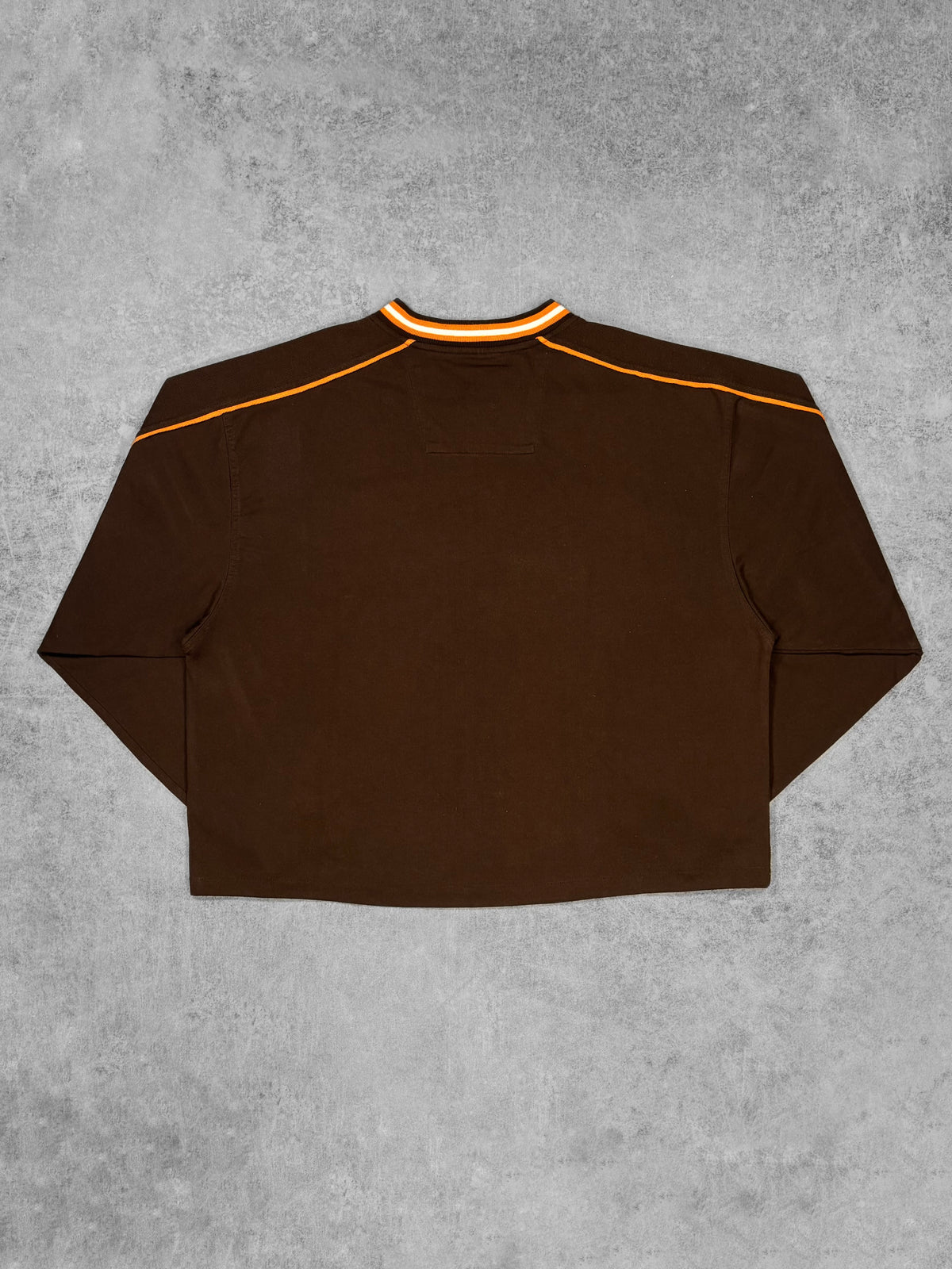 Vintage Y2K Lee Sport Cleveland Browns boxy cropped long sleeve T-shirt with orange piping – back view