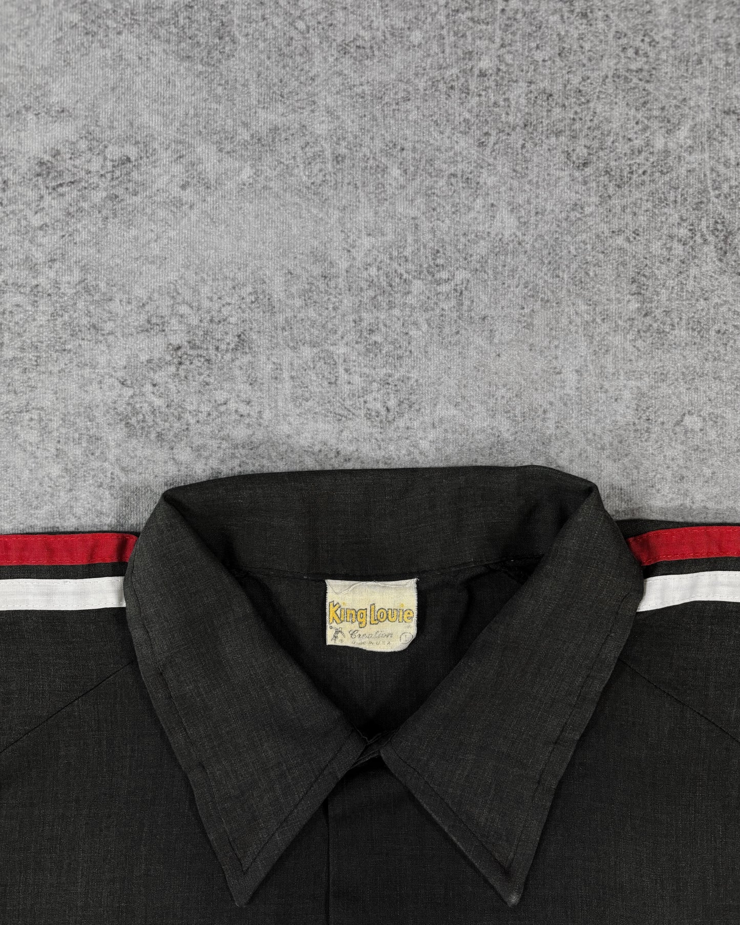 Vintage 1970s Jim’s Chain stitched King Louie Bowling Short Sleeve Shirt - Black Embroidered Raglan Rockabilly