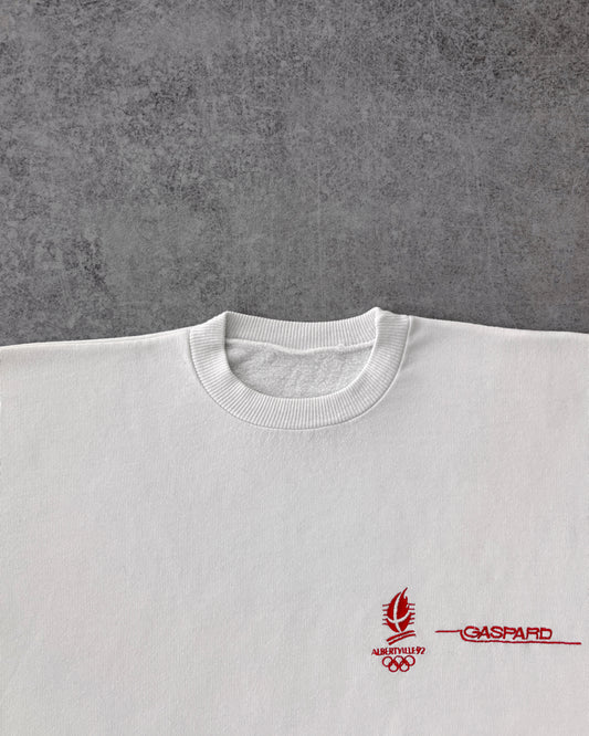 Vintage 1992 Albertville Winter Olympics Crewneck – Gaspard Logo Embroidery – White Sweatshirt