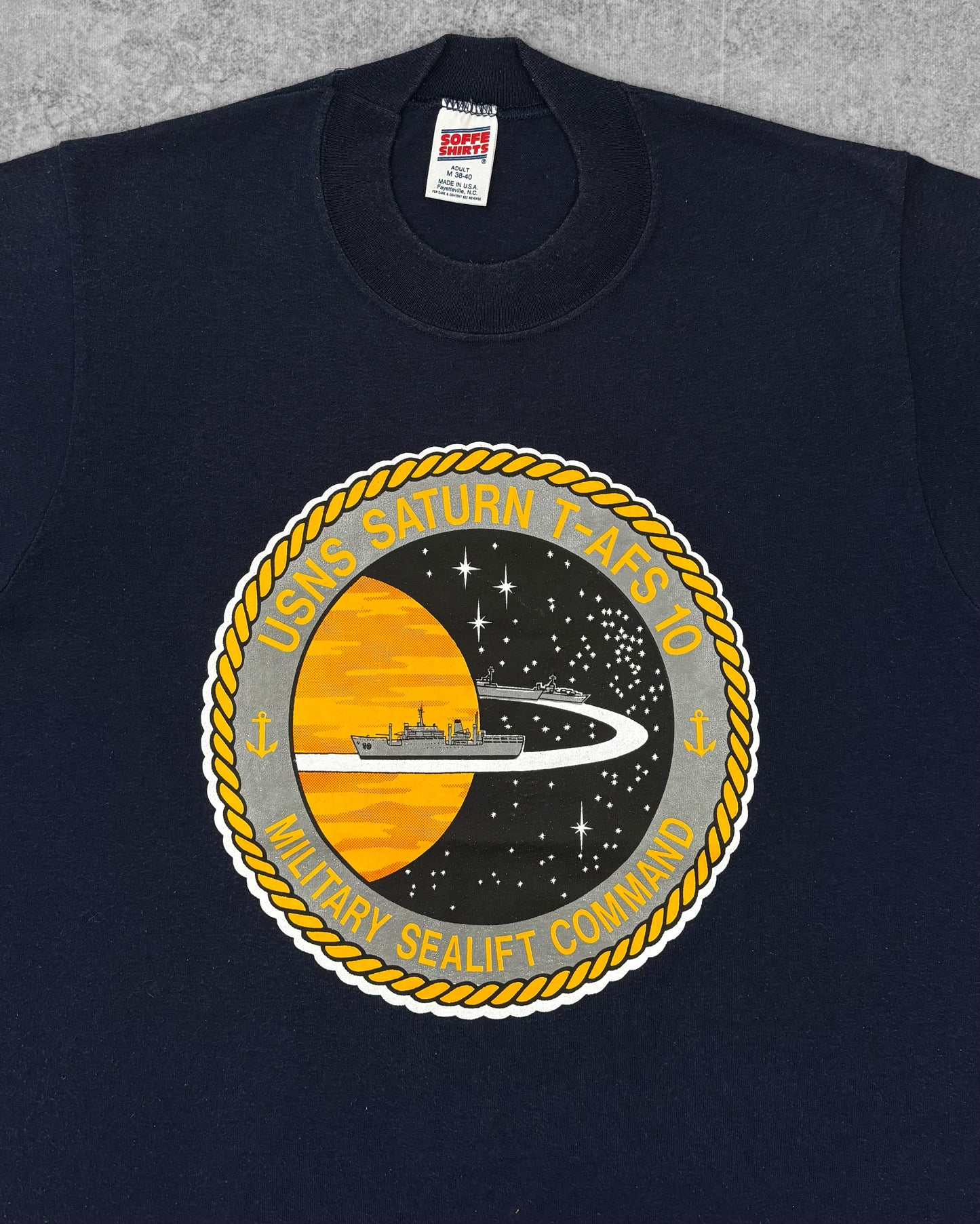 Vintage 1980s USSNS Saturn T-AFS 10 Military Sealift Command T-Shirt – Soffe – Made USA